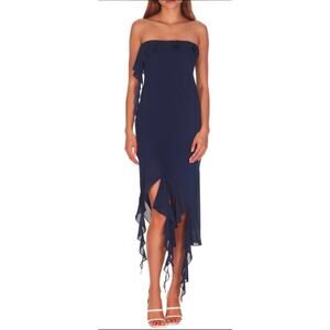 Amanda Uprichard Chelsey Midi strapless Chiffon Dress blue Size L Wedding Formal